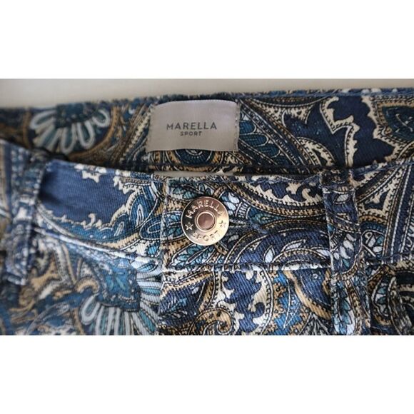 Marella 31361617-002 Women's Sz 4 Navy Paisley Print Avorio Cropped Jeans - Picture 6 of 11
